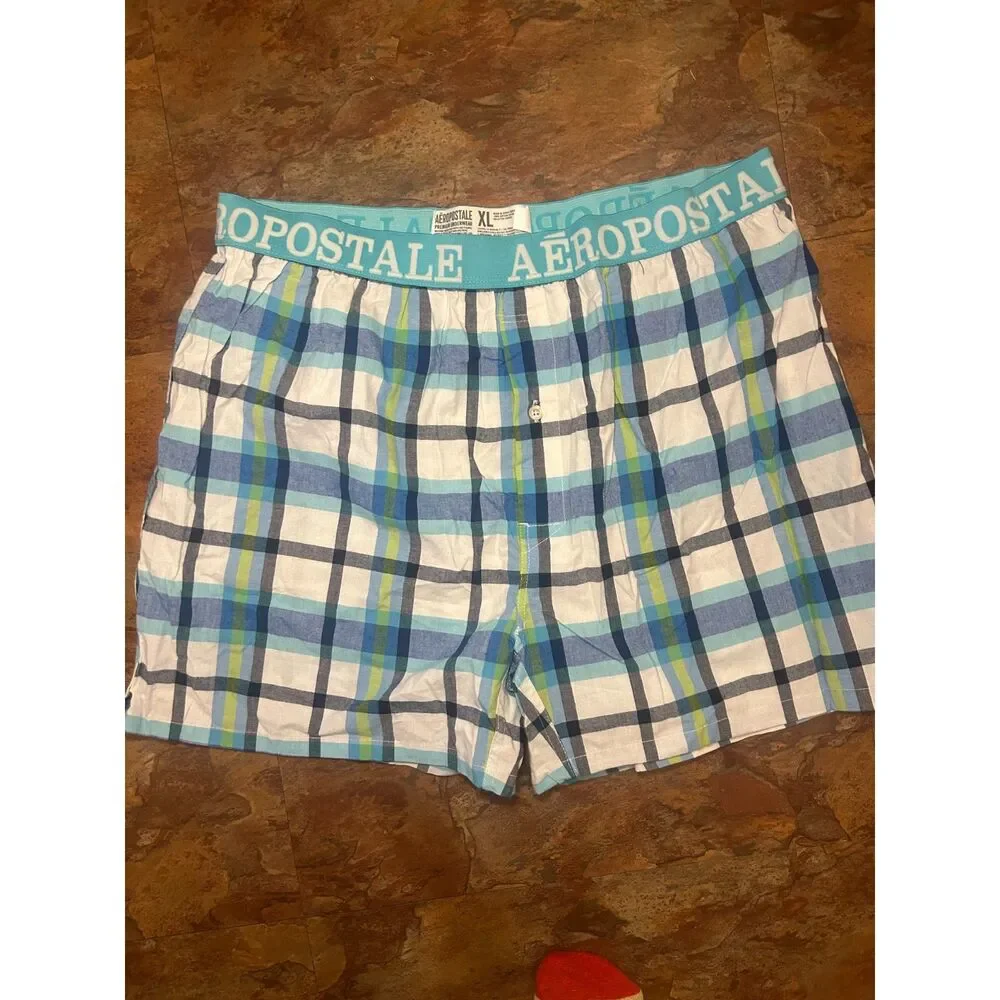 Aeropostale Y2K Prep Plaid Boxer Shorts Men's Size XL NWT Cotton Blue Green